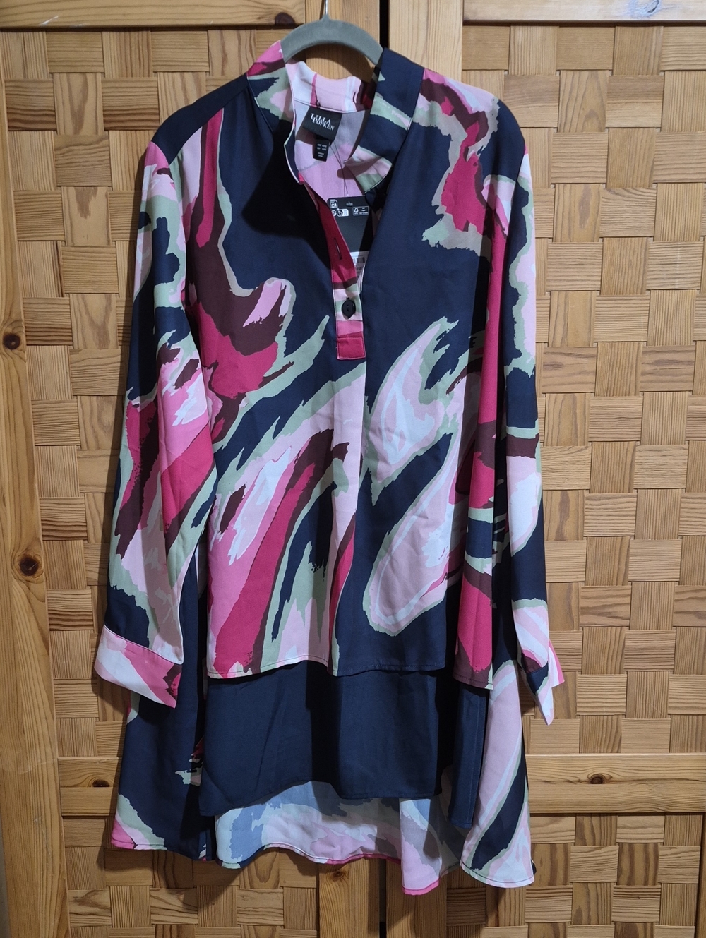 Ulla Popken Pink, Black & Green Abstract Long-Sleeve Tunic